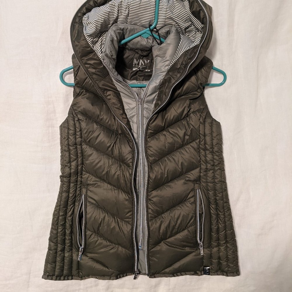 Down Green/Grey/Stripe Double Zip Puffer Vest